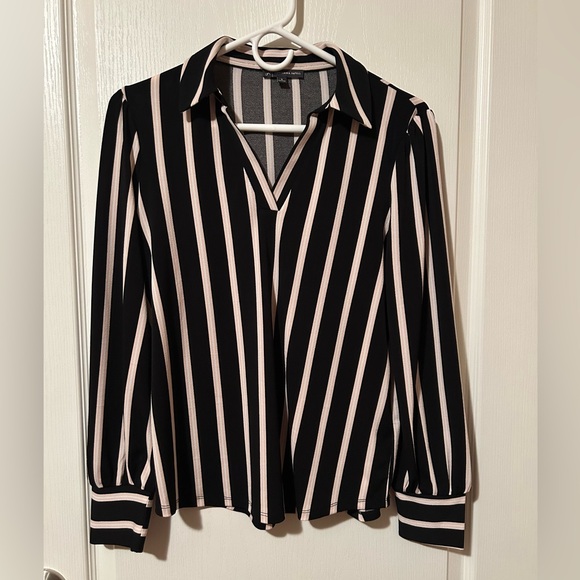 Adrianna Papell Tops - Adrianna Papell Black and Cream Striped Shirt
